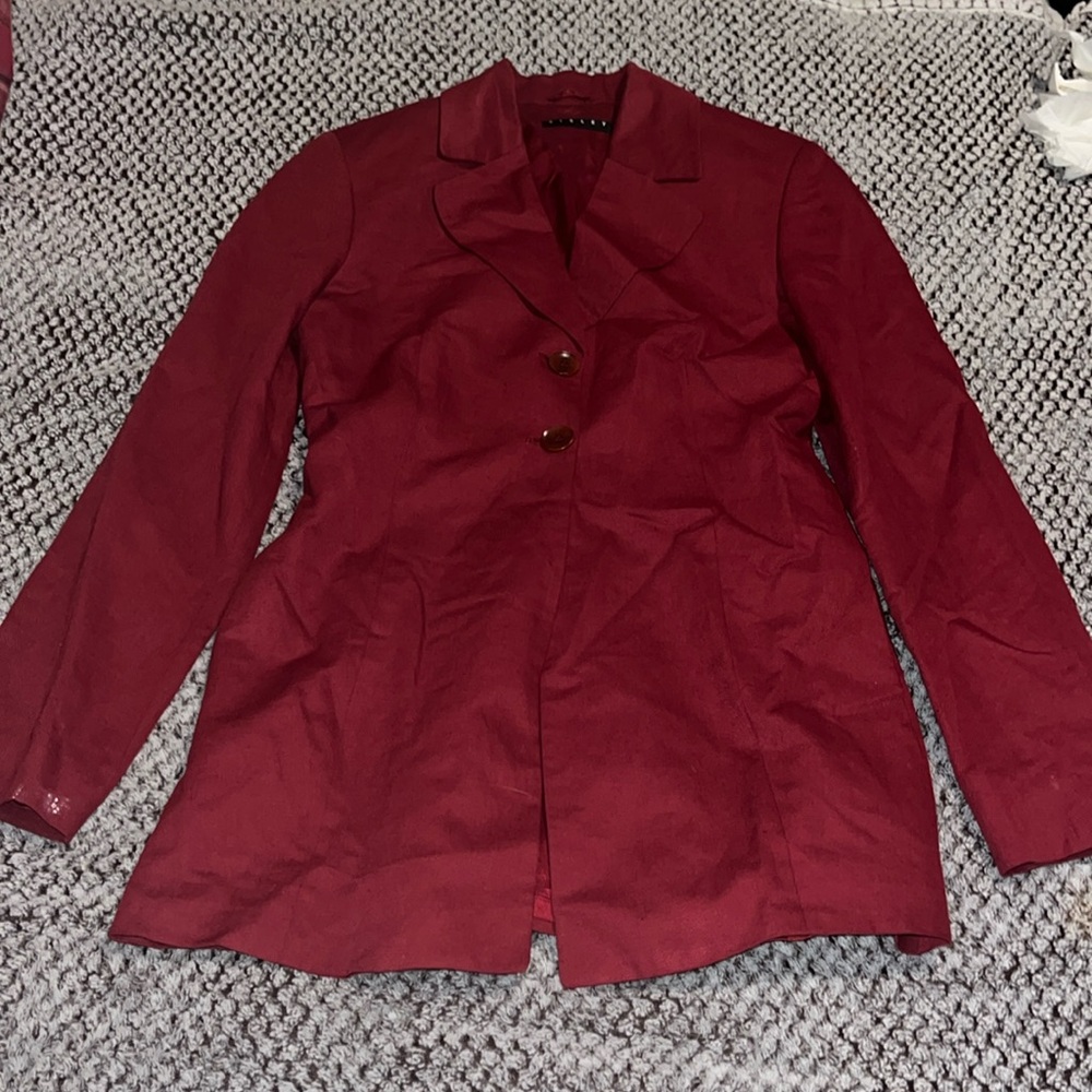 Sisley burgundy linen cotton blended long sleeve fitted waist size 36